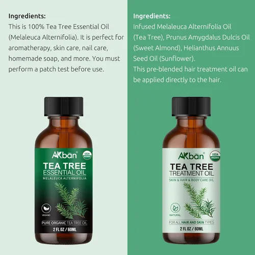Miniatura 3 de AKBAN Aceite esencial de árbol de té y aceite de árbol de té para el tratamiento del cabello, 100% puro y natural, ideal para cabello, piel, uñas