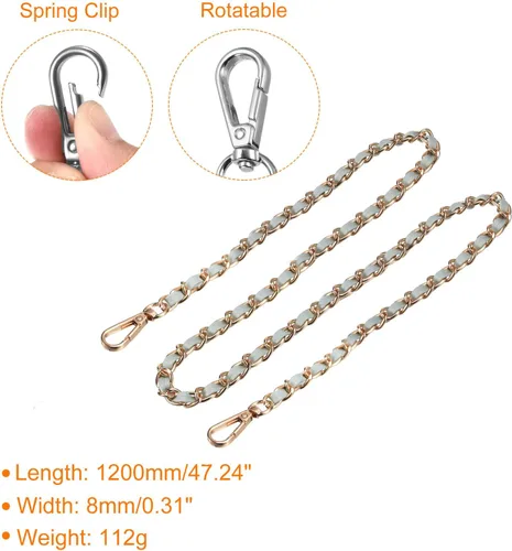 Miniatura 2 de UXCell Correa de cadena plana de hierro de cuero, cadena de bolso de 47 pulgadas, reemplazo de hombro/cuerpo cruzado (verde claro + dorado)