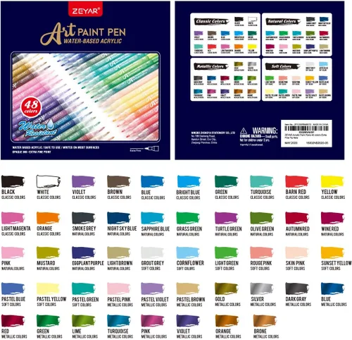 Miniatura 6 de ZEYAR Rotuladores de Pintura Acrílica, Experto en Pintura sobre Piedras, Extra Fino, 48 Colores, Certificado AP, Tinta Permanente e Impermeable
