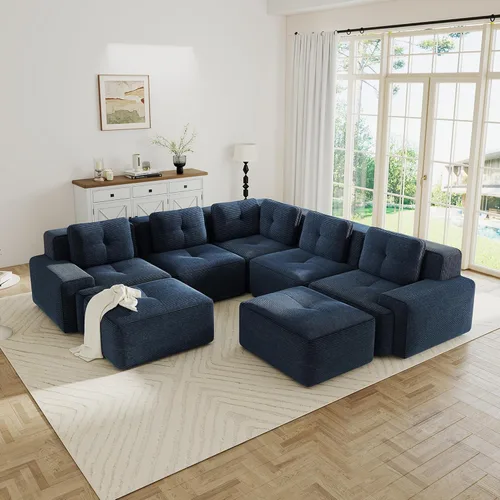 Miniatura 88 de Sofás modulares sin hueso de 152.8 pulgadas para sala de estar, sofá modular con diván en forma de L, cómodo asiento profundo tapizado de tela