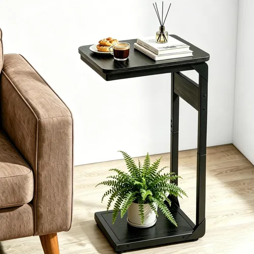 Mesa auxiliar pequeña con pedestal de madera para sofá, mesa auxiliar en forma de C, bandejas de TV para comer, bebidas de café, cena, comida,