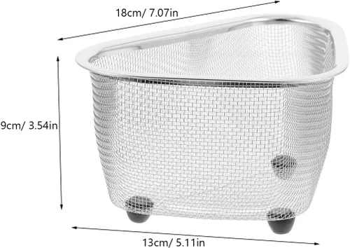 Miniatura 3 de Hemoton Colador de fregadero de acero inoxidable,Cesta de malla de esquina de fregadero triangular,Cesta de almacenamiento de esquina