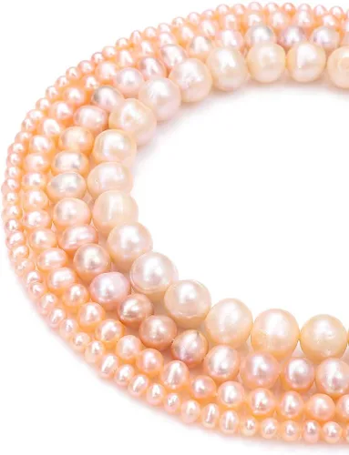 Miniatura 2 de Beadia - Cuentas de perlas naturales rosadas cultivadas en agua dulce de 4 a 5 mm, cuentas sueltas de gemas para hacer joyería DIY, 13.8"/hebra Rosa
