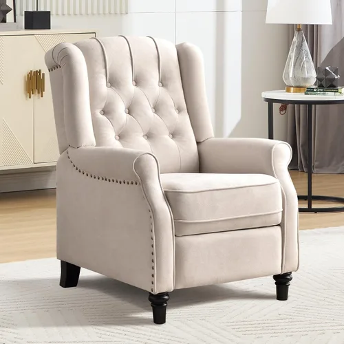 Miniatura 6 de EBELLO Silla reclinable con respaldo de empuje, silla decorativa de tela, reclinable con decoración de remaches, respaldo con botones, sillón