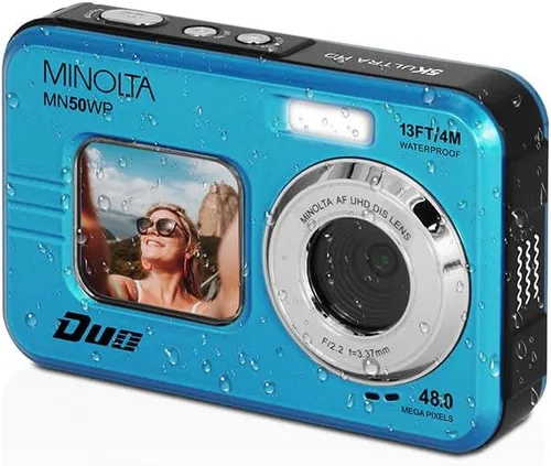 Miniatura 8 de Minolta Cámara digital subacuática de 48 MP: video Ultra HD 5K, enfoque automático, zoom digital de 16x, pantallas LCD duales, pantalla frontal