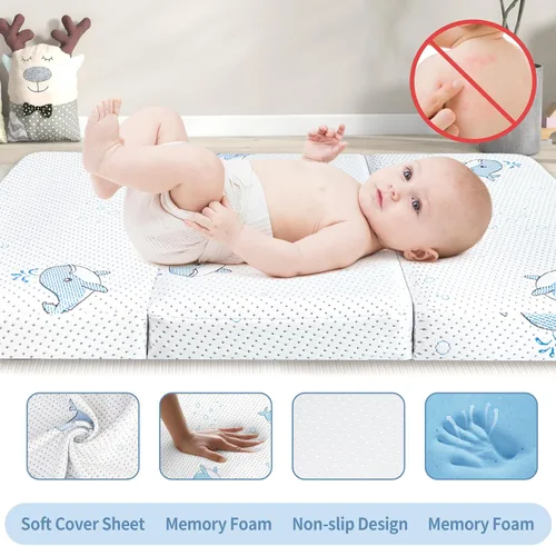 Miniatura 5 de Colchón triple Pack and Play, 38 x 26 pulgadas, transpirable, de alta densidad, suave y firme, de espuma viscoelástica, colchón plegable para Pack N
