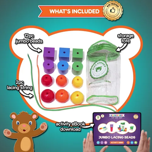 Miniatura 2 de Cuentas para enhebrar Jumbo para niños - Juegos Montessori para niños pequeños y juguetes educativos - Juego de correspondencia arcoíris y set