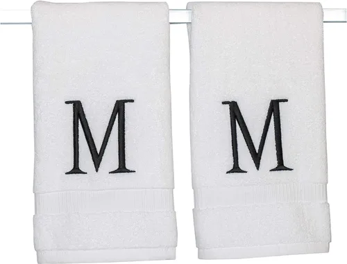Miniatura 260 de Toalla de mano con inicial beige para baño, toalla bordada decorativa de calidad de hotel de lujo con monograma para tocador, spa, certificado