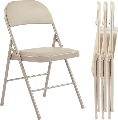 Miniatura 12 de Paquete de 2 sillas plegables, silla comercial apilable portátil, silla de cuero acolchada para interiores y exteriores con marco de metal Negro