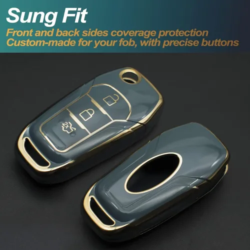 Miniatura 3 de FEYOUN Funda para llavero compatible con Ford Ranger Escape Expedition Explorer Fusion F-150 F-250 F-350 F-450 F-550 Flip 3 botones funda para Gris