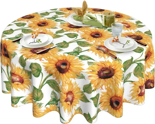 Miniatura 13 de Mantel redondo de Navidad con diseño de copos de nieve de Navidad para cocina, comedor, decoración de mesa de poliéster lavable para mesa de bufé