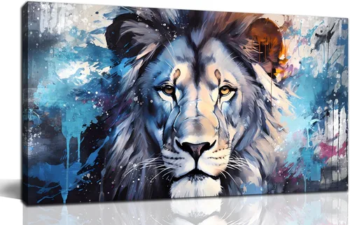 Miniatura 12 de ENTANUB Arte de pared de elefante para sala de estar, lienzo de animales para decoración de pared para dormitorio, diseño de imagen azul, tamaño 20