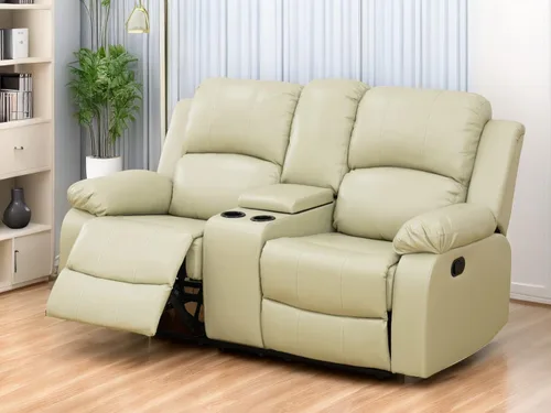 Miniatura 56 de Sofá reclinable manual moderno, sofá reclinable de cuero de 3 plazas, sofá reclinable de sala de estar, sofá con portavasos y mesa abatible