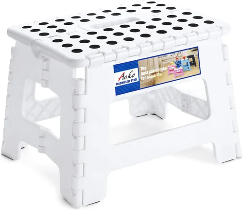 Miniatura 36 de ACKO Taburete plegable plegable de 16 pulgadas, 400 libras de capacidad, taburetes de plástico para adultos y niños, taburetes plegables para Blanco