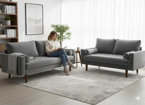 Miniatura 37 de Container Furniture - Sofá de piel sintética para la sala de estar moderna con cojines extraíbles y patas de madera maciza, sofá estilo lujoso