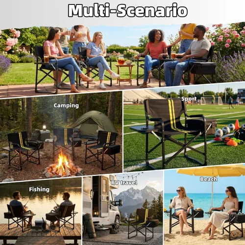 Miniatura 7 de Black Light Weight Camping Directors Chair for Camping Aluminum Frame and Oxford Fabric Supports 300 lbs, Foldable and Portable, with Side Cooler