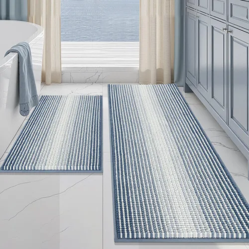 Miniatura 85 de BSICPRO Juegos de Alfombras y Tapetes para Baño, Juego de Alfombra de Baño de Felpilla Gruesa Absorbente de 2 Piezas Antideslizante, Tapetes Suaves