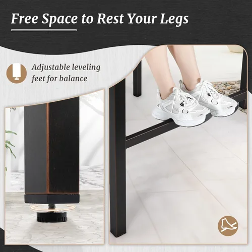 Miniatura 7 de Cozyman Juego de mesa y sillas de altura de barra al aire libre, 3 piezas con parte superior negra y patas de bronce para patio con mesa superior