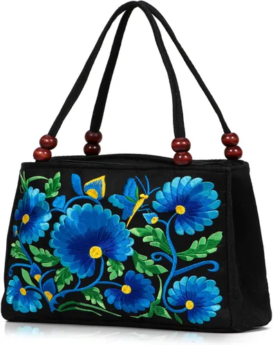 Miniatura 2 de Jursccu Bolsas de hombro étnicas bordadas de doble cara Bolso de viaje para playa
