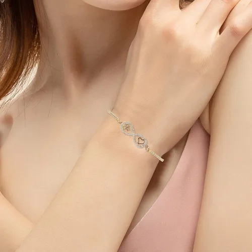 Miniatura 2 de Pulsera con dije de corazón infinito, pulsera de corazón de amor para mujer, 14 quilates de circonita cúbica, ajustable, pulsera de cadena de tenis