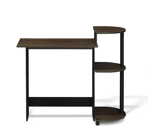 Miniatura 4 de Furinno - Escritorio compacto para computadora con estantes, Tablero de partículas, Columbia Nogal/Negro