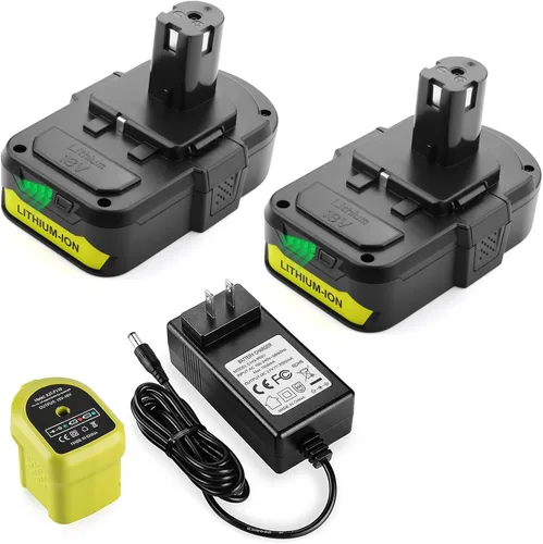 Powilling Paquete de 2 baterías P102 de 3.5Ah de repuesto para batería Ryobi de 18 V y cargador P119 compatible con batería Ryobi de 18 voltios P103