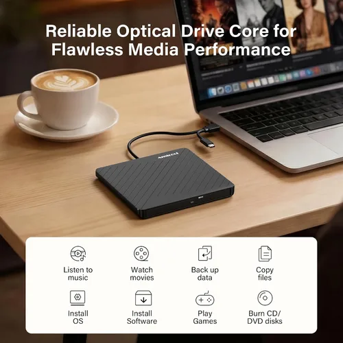 Miniatura 5 de Amicool Grabador externo USB-C USB 3.0 CD/DVD +/-RW, lector de DVD portátil ultrafino para Mac iMac MacBook, Windows 11/10/8 Linux, computadora