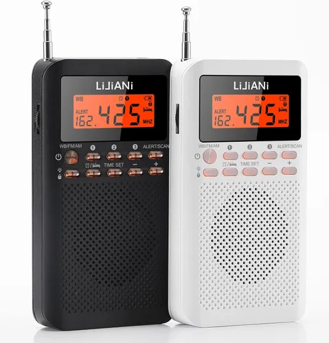 Miniatura 3 de NOAA Weather AM FM Radio portátil operada por 2 pilas AA con auriculares estéreo, reloj despertador digital temporizador de sueño, mejor recepción