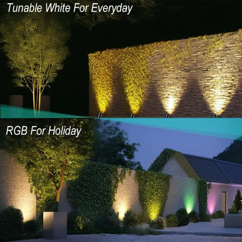 Miniatura 6 de RGB+CCT Iluminación de bajo voltaje para paisaje al aire libre con cambio de color, IP65 impermeable, focos elevados para jardín y patio, focos