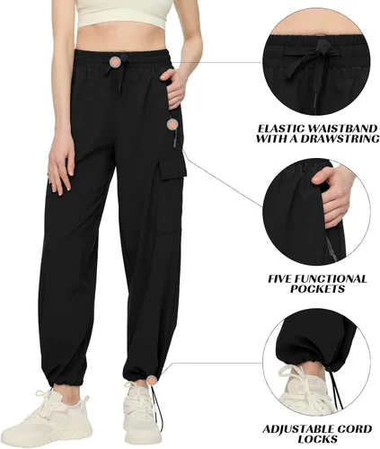 Miniatura 4 de FARUNGS Pantalones cargo de secado rápido, ligeros, tácticos, con 5 bolsillos, para mujer, cintura elástica y resistentes al agua