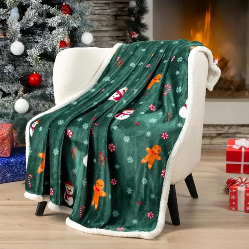 Miniatura 2 de PAVILIA Premium Manta de vellón sherpa de Navidad regalo de decoración navideña, afelpada, cálida y acogedora, de microfibra y reversible