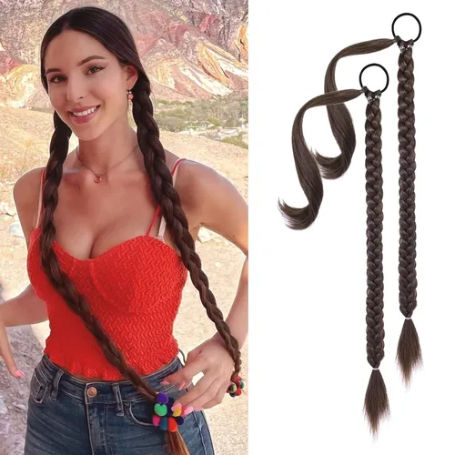 Miniatura 10 de YOGFIT 2 piezas Extensión de cola de caballo trenzada DIY, extensión de cola de caballo larga y lacia con envoltura natural, cabello sintético suave