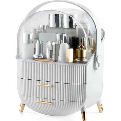 Miniatura 12 de CANITORON Organizador de maquillaje, organizador de cuidado de la piel de gran capacidad para tocador, organizador de cosméticos con 2 cajones