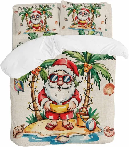 Miniatura 9 de Juego de funda de edredón de Papá Noel de Navidad, tamaño individual, edredón de microfibra suave, edredón de cama con estampado + funda con sábana