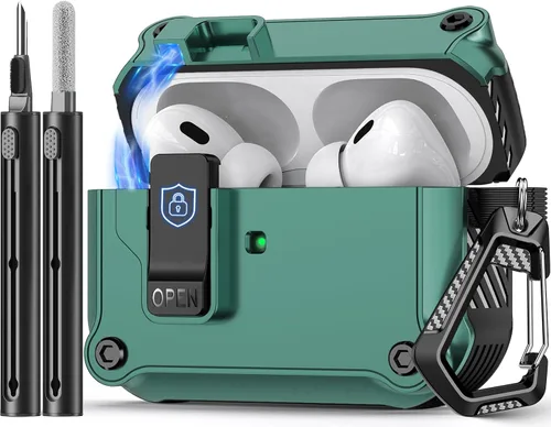 Miniatura 56 de Pohgelan - Funda compatible con AirPods Pro 2ª/1ª (azul) Cerradura magnética automática con kit de limpieza, compatible con Magsafe