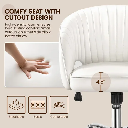 Miniatura 4 de Yaheetech Silla de Oficina para Casa, Silla de Escritorio de Cuero Sintético, Silla Giratoria Moderna con Respaldo Acolchado Tipo Barril, Ruedas