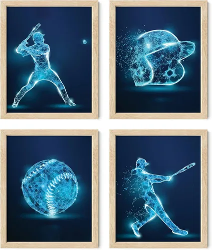 Miniatura 11 de Impresiones artísticas de pared de béisbol, juego de 4 pósteres de béisbol sin marco, decoración de habitación para hombres, niños y adolescentes