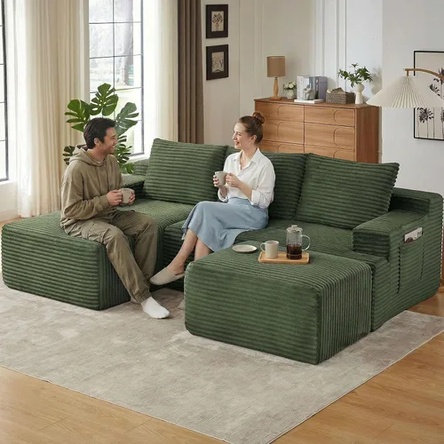 Miniatura 22 de Sofá seccional Cloud de 96 pulgadas, sofá deshuesado para sala de estar, sofá modular con asiento profundo, sofá de pana cómodo y esponjoso con Negro
