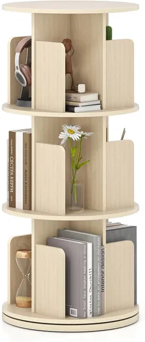 Miniatura 11 de Giantex - Estantería giratoria de 2 niveles, estante de exhibición de 360° con divisores y barreras anti-caída, estante de pie multifuncional