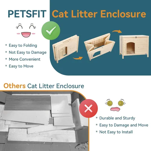 Miniatura 3 de Petsfit Caja de arena plegable, no requiere herramientas para el montaje, caja de arena para gatos, muebles ocultos, se adapta a la mayoría de cajas