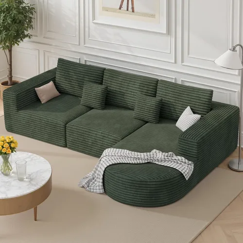 Miniatura 14 de Luxanimarion Sofá modular sin hueso de nube de 110 pulgadas con diván curvo, sofá modular de felpa en forma de L, juego de cama convertible incluye