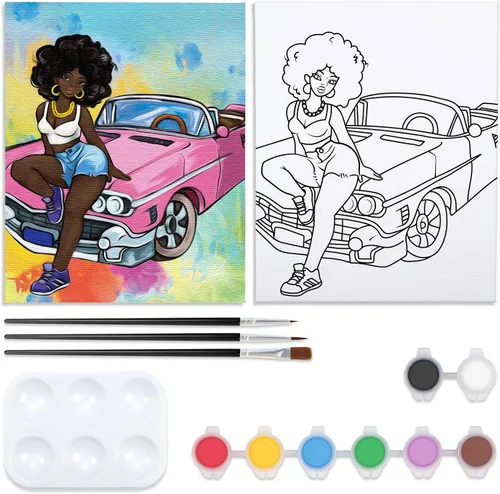 Miniatura 14 de Kit de Fiesta de Pintura en Lienzo Pre-Dibujado para Pintar y Sorber para Adultos Niña con Auriculares Kit de Pintura Regalo de Cumpleaños (8x10)
