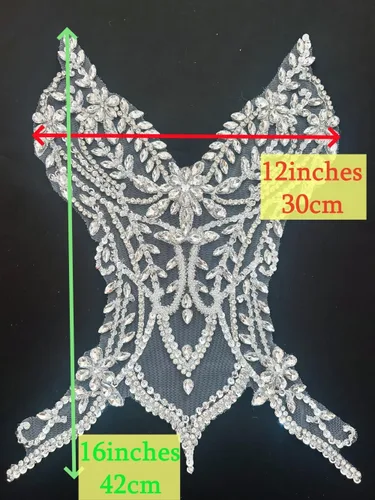 Miniatura 4 de Parches de encaje con cuentas a mano, disfraces, apliques con cristales de diamantes de imitación para manualidades, protege bodas, fiestas