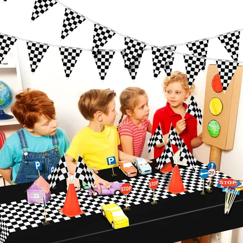 Miniatura 7 de Irenare 3 manteles para fiesta de cumpleaños de coche, decoraciones para fiesta de carreras, mantel de carretera, cubierta de mesa para pista
