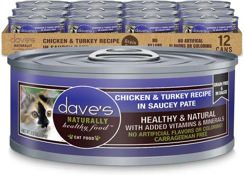 Miniatura 23 de Dave's Pet Food Grain Free Wet Cat Food (Chicken & Duck Saucey Pate), Naturally Healthy Canned, Added Vitamins & Minerals, Wheat Free, 5.5 oz