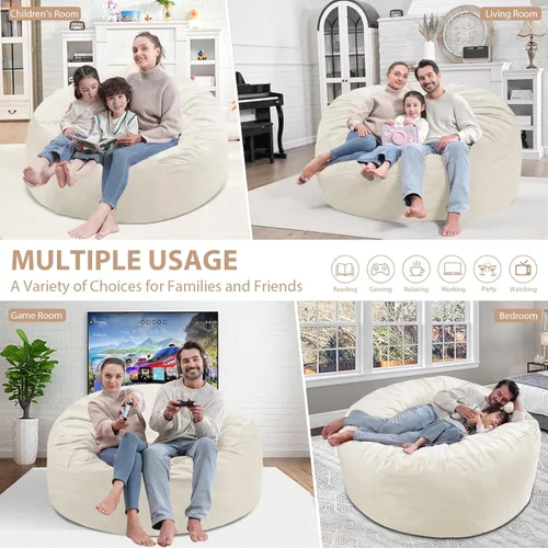 Miniatura 244 de Puf de 5 pies, puf grande con relleno de espuma viscoelástica, sofá puff esponjoso con funda de terciopelo holandés, puf redondo para sala de estar