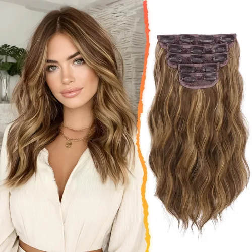 Miniatura 17 de BARSDAR Extensiones de cabello ondulado con clip, color marrón chocolate oscuro, extensiones de cabello con clip de 20 pulgadas para mujer, 5 piezas