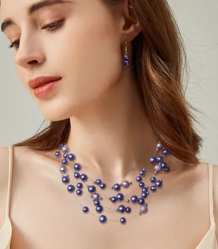 Miniatura 3 de Collar de perlas en capas de múltiples hebras, gargantilla de perlas para mujer, joyería de cuentas para bodas y fiestas