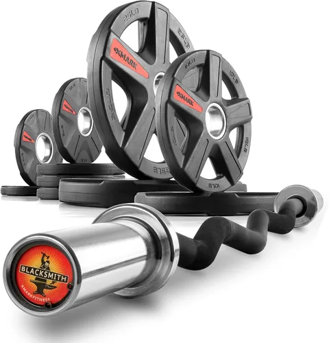 Miniatura 19 de XMARK TEXAS STAR - Juego de pesas olímpicas con revestimiento de goma con barra de pesas XMARK BLACKSMITH, juego de pesas para pesas, pesas 11)