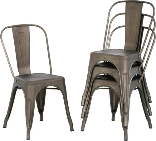Miniatura 10 de Dopinmin Juego de 4 sillas de comedor modernas de metal negro, apilables, sillas de patio para interiores y exteriores, altura del asiento de 18 pies